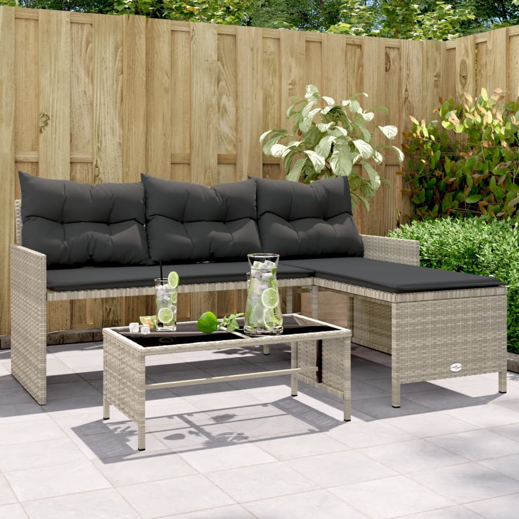 Divano Giardino Tavolo e Cuscini a L Grigio Chiaro Polyrattan | homemem39