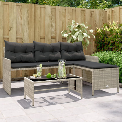 Divano da Giardino con Tavolo e Cuscini a L Polyrattan