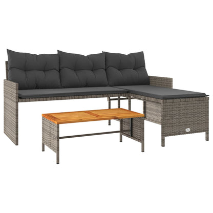 Divano da Giardino con Tavolo e Cuscini a L Grigio Polyrattan | homemem39