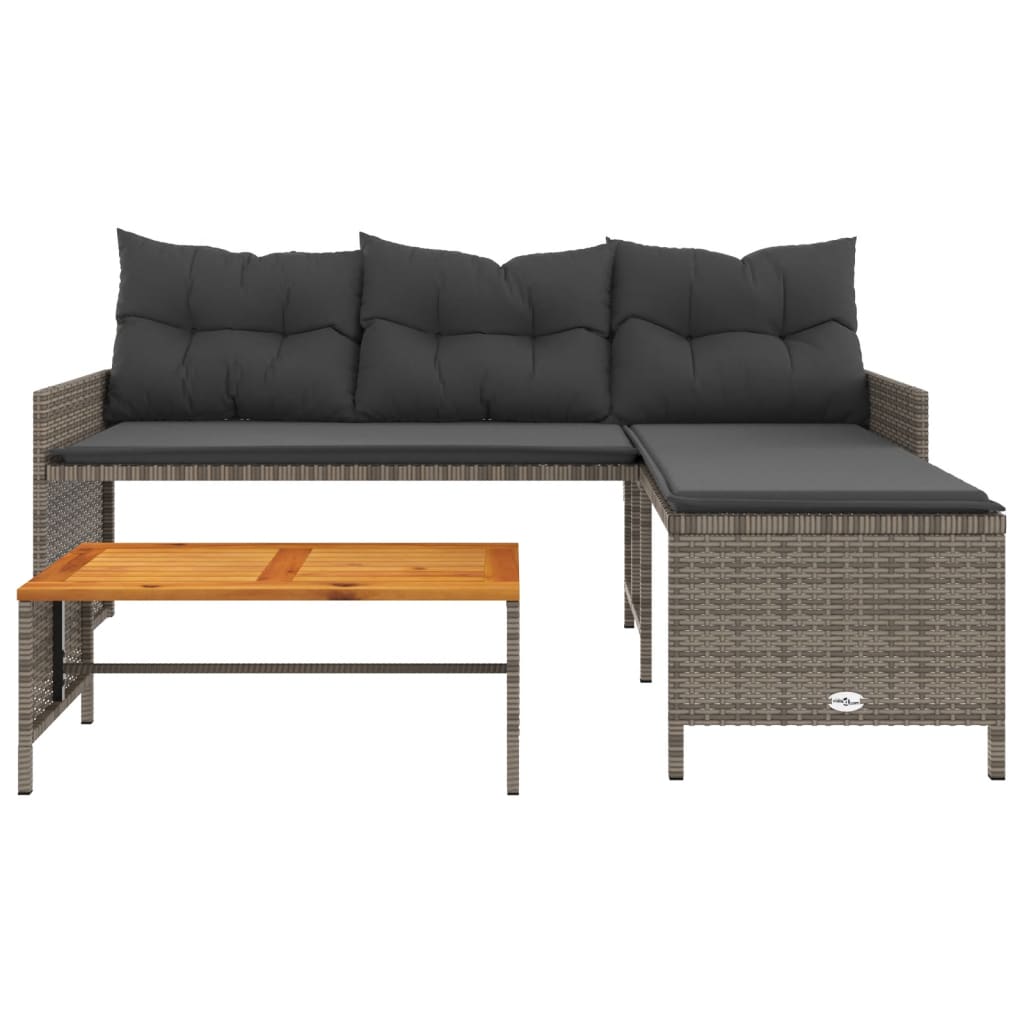 Divano da Giardino con Tavolo e Cuscini a L Grigio Polyrattan | homemem39