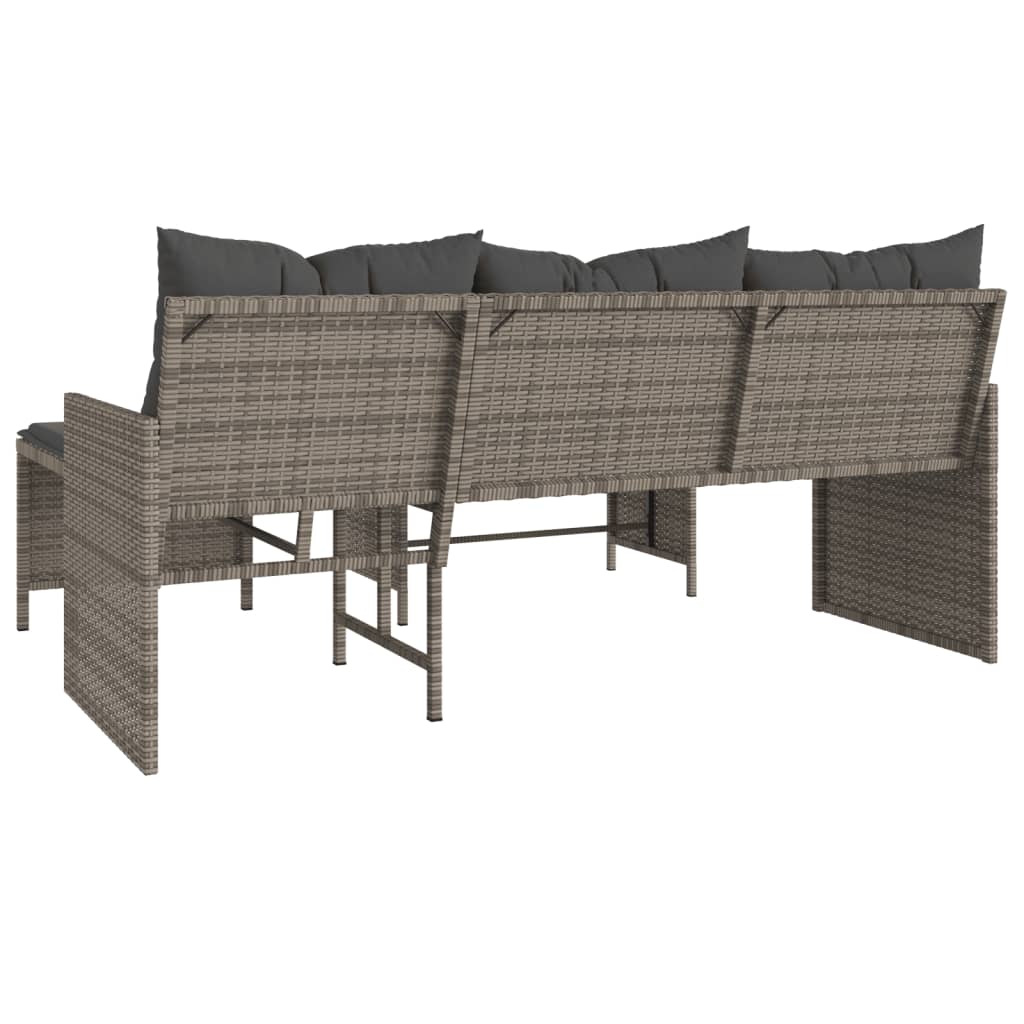 Divano da Giardino con Tavolo e Cuscini a L Grigio Polyrattan | homemem39