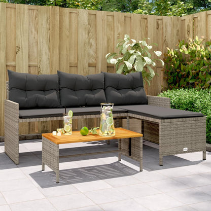 Divano da Giardino con Tavolo e Cuscini a L Polyrattan