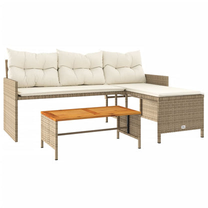 Divano da Giardino con Tavolo e Cuscini a L Beige in Polyrattan | homemem39