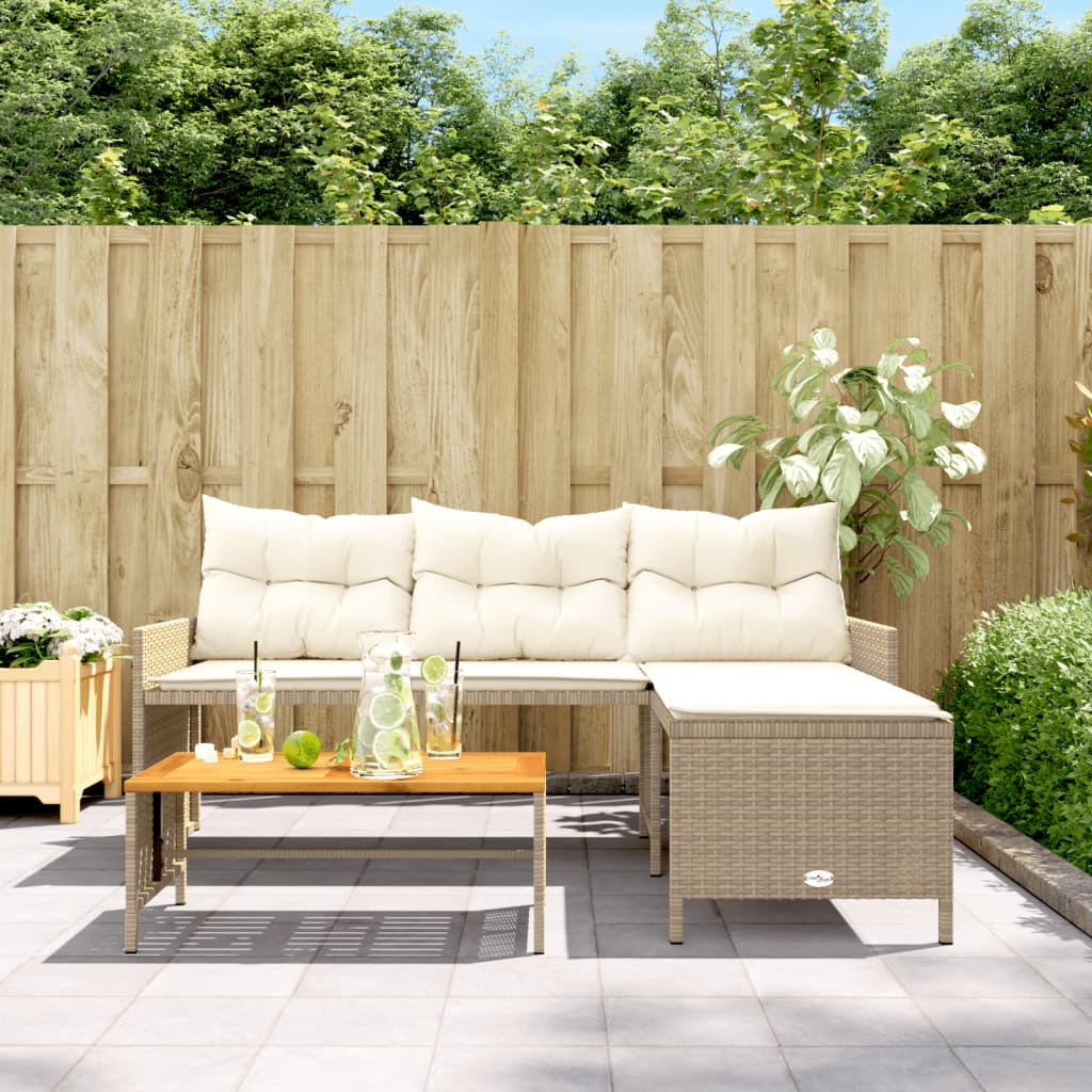 Divano da Giardino con Tavolo e Cuscini a L Beige in Polyrattan | homemem39