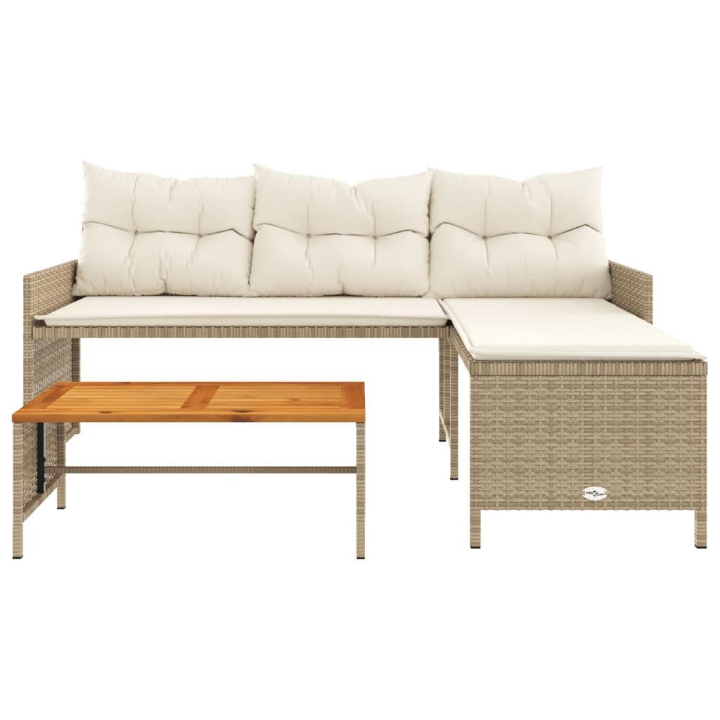 Divano da Giardino con Tavolo e Cuscini a L Beige in Polyrattan | homemem39