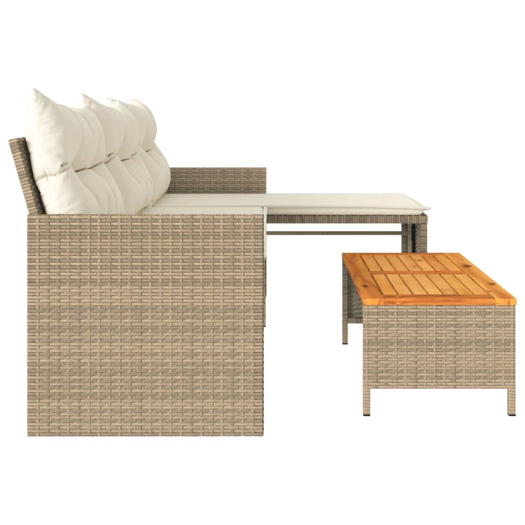 Divano da Giardino con Tavolo e Cuscini a L Beige in Polyrattan | homemem39