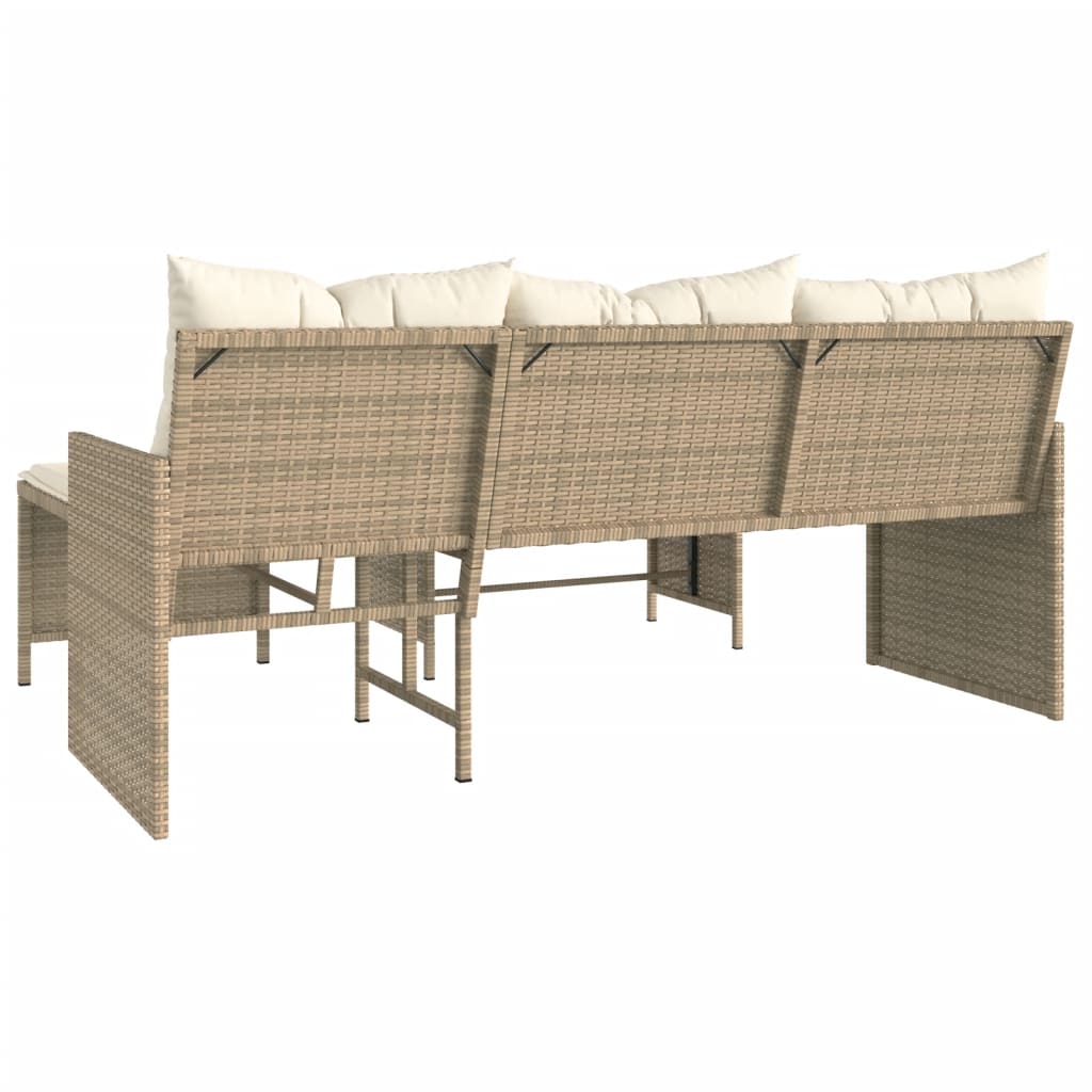 Divano da Giardino con Tavolo e Cuscini a L Beige in Polyrattan | homemem39