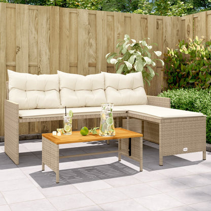 Divano da Giardino con Tavolo e Cuscini a L Polyrattan