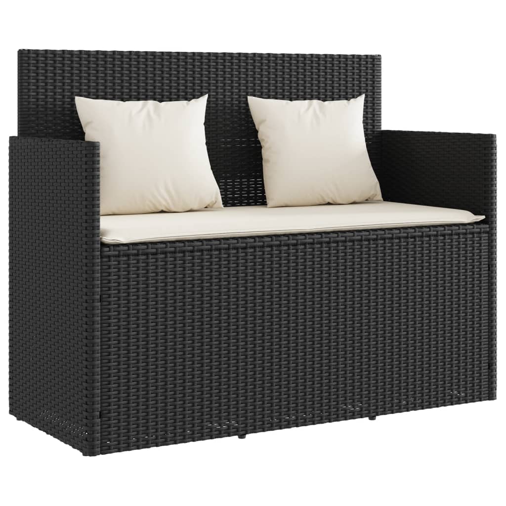 Panca da Giardino con Cuscini Nera in Polyrattan - homemem39