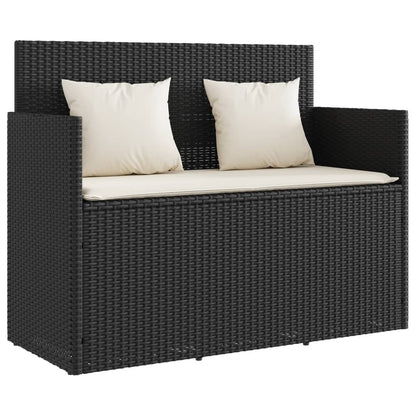 Panca da Giardino con Cuscini Nera in Polyrattan - homemem39