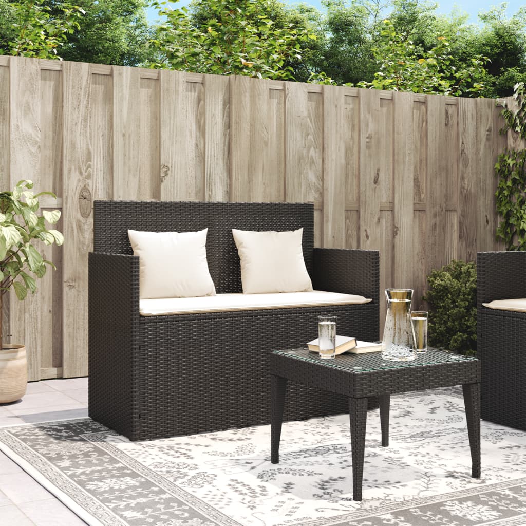 Panca da Giardino con Cuscini Nera in Polyrattan - homemem39