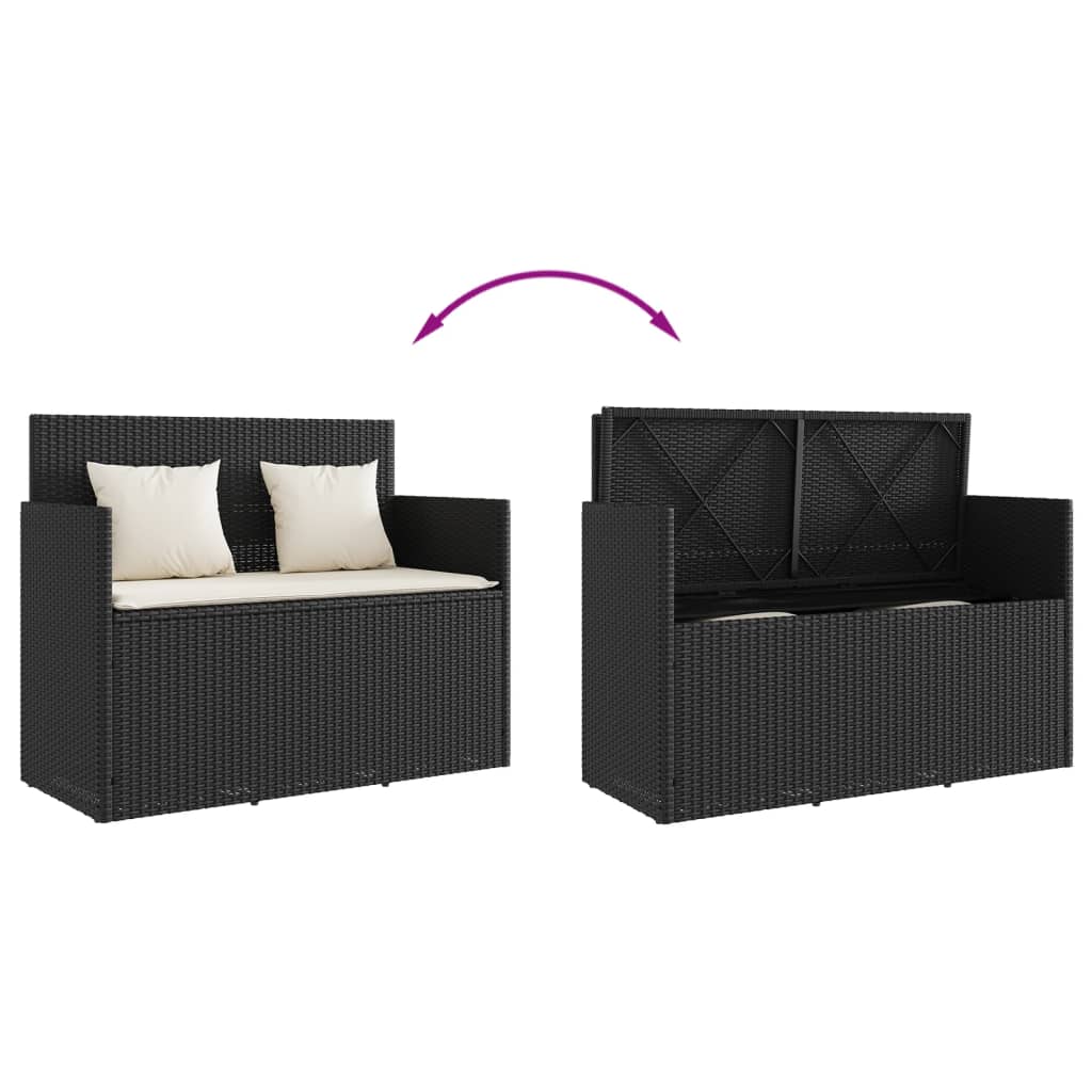 Panca da Giardino con Cuscini Nera in Polyrattan - homemem39
