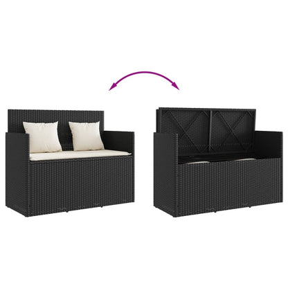 Panca da Giardino con Cuscini Nera in Polyrattan - homemem39
