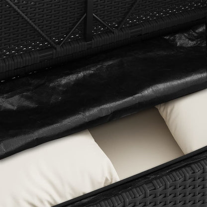 Panca da Giardino con Cuscini Nera in Polyrattan - homemem39