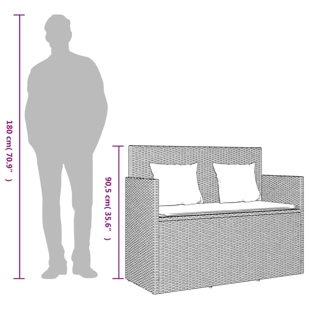 Panca da Giardino con Cuscini Nera in Polyrattan - homemem39