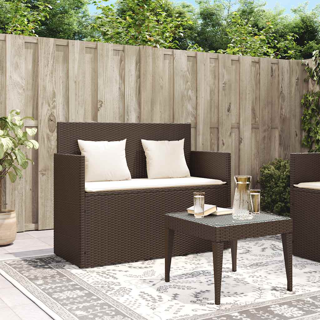Panca da Giardino con Cuscini Marrone in Polyrattan | homemem39
