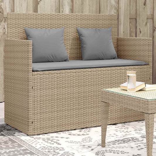 Panca da Giardino con Cuscini Beige in Polyrattan