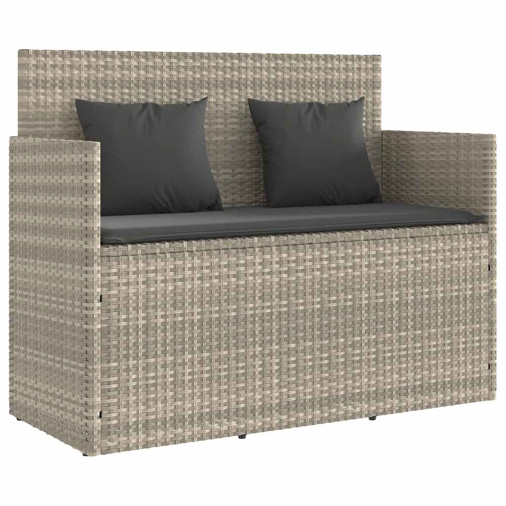 Panca da Giardino con Cuscini Grigio Chiaro in Polyrattan | homemem39
