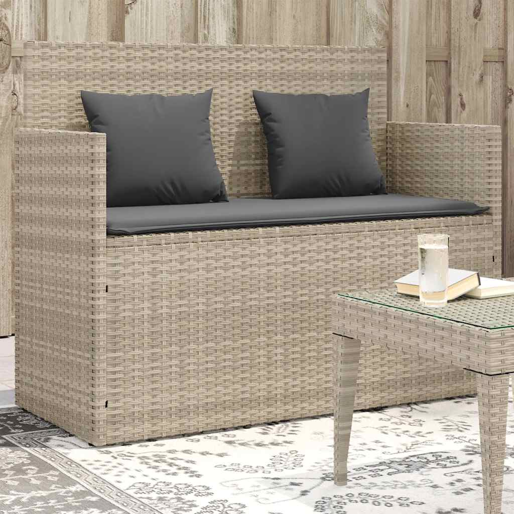 Panca da Giardino con Cuscini Grigio Chiaro in Polyrattan | homemem39