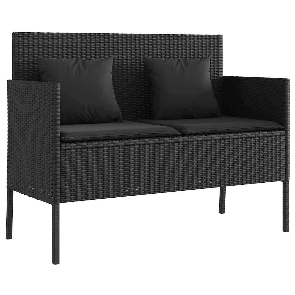 Panca da Giardino con Cuscini Nera in Polyrattan | homemem39