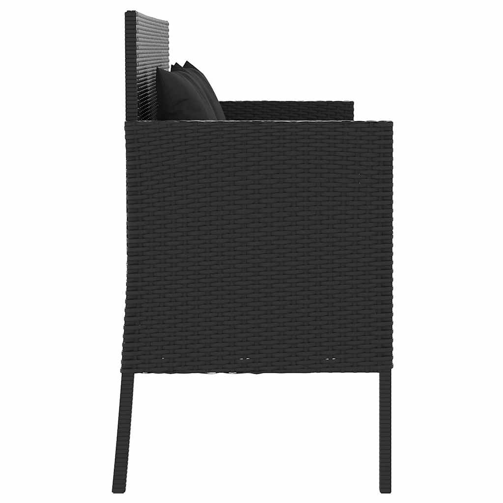 Panca da Giardino con Cuscini Nera in Polyrattan | homemem39