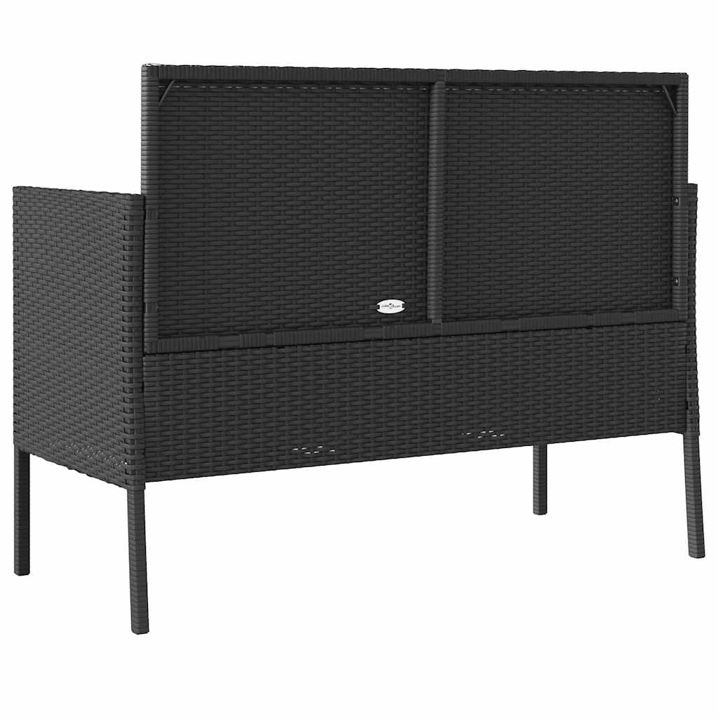 Panca da Giardino con Cuscini Nera in Polyrattan | homemem39