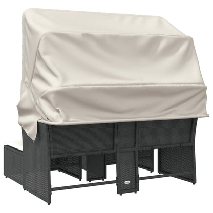 Divano Giardino 2 Posti Baldacchino e Sgabelli Nero Polyrattan | homemem39