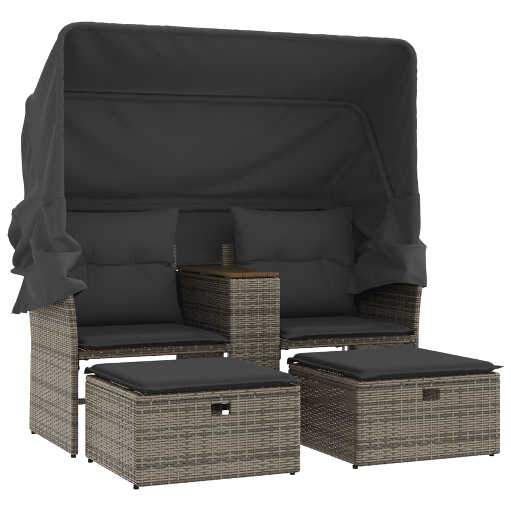 Divano Giardino 2Posti Baldacchino e Sgabelli Grigio Polyrattan | homemem39