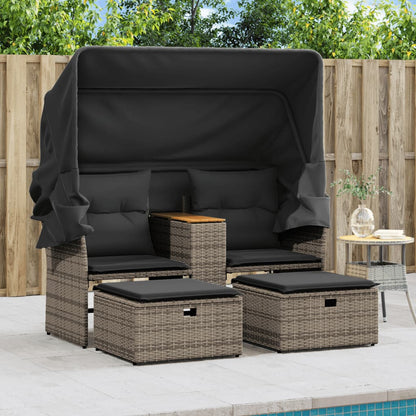 Divano Giardino 2Posti Baldacchino e Sgabelli Grigio Polyrattan | homemem39