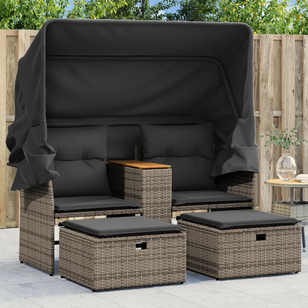 Divano Giardino 2Posti Baldacchino e Sgabelli Grigio Polyrattan | homemem39