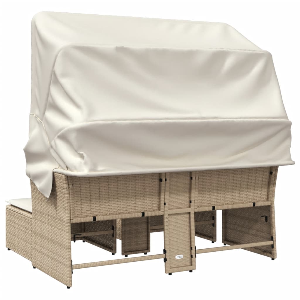 Divano Giardino 2 Posti Baldacchino e Sgabelli Beige Polyrattan | homemem39