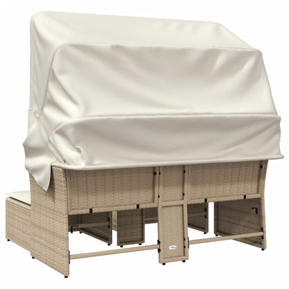 Divano Giardino 2 Posti Baldacchino e Sgabelli Beige Polyrattan | homemem39