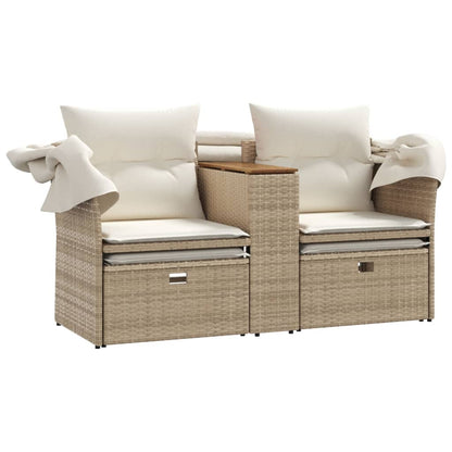 Divano Giardino 2 Posti Baldacchino e Sgabelli Beige Polyrattan | homemem39