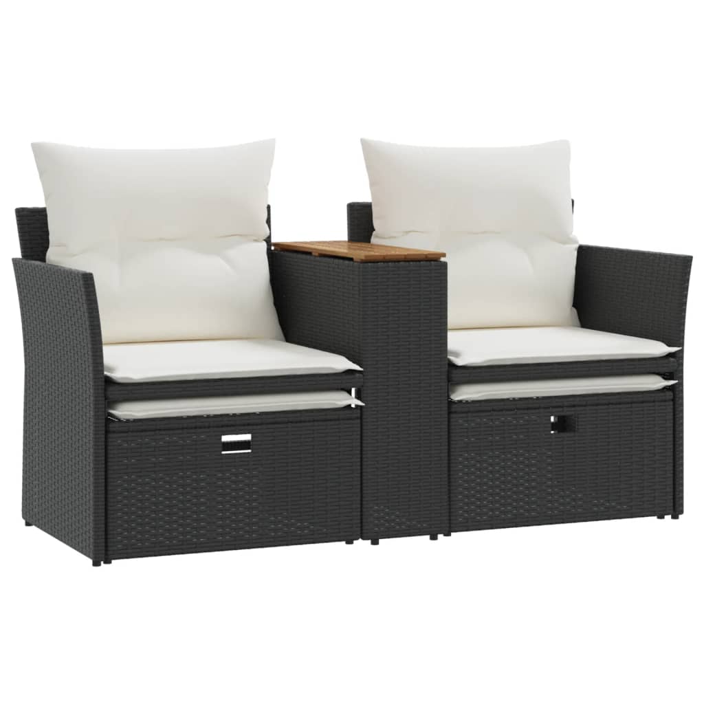 Divano da Giardino 2 Posti con Sgabelli Nero in Polyrattan - homemem39