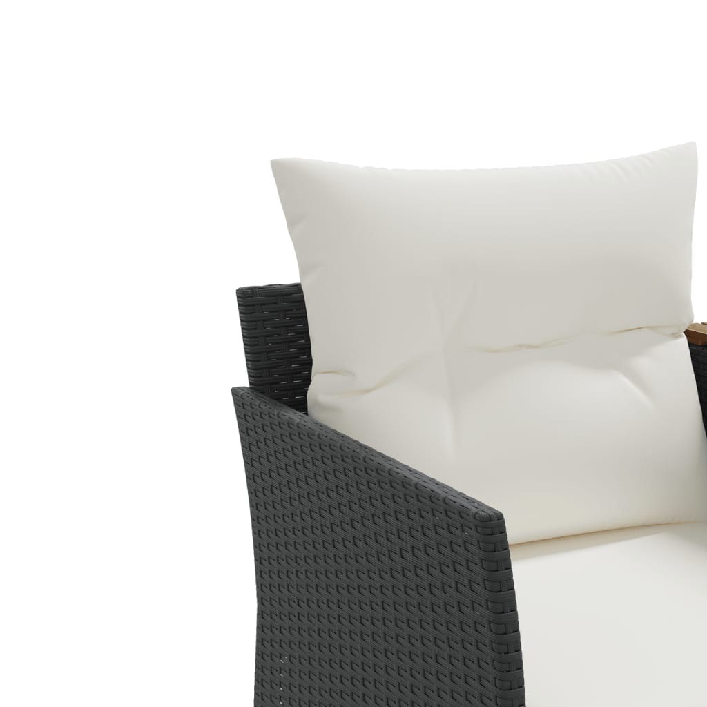 Divano da Giardino 2 Posti con Sgabelli Nero in Polyrattan - homemem39