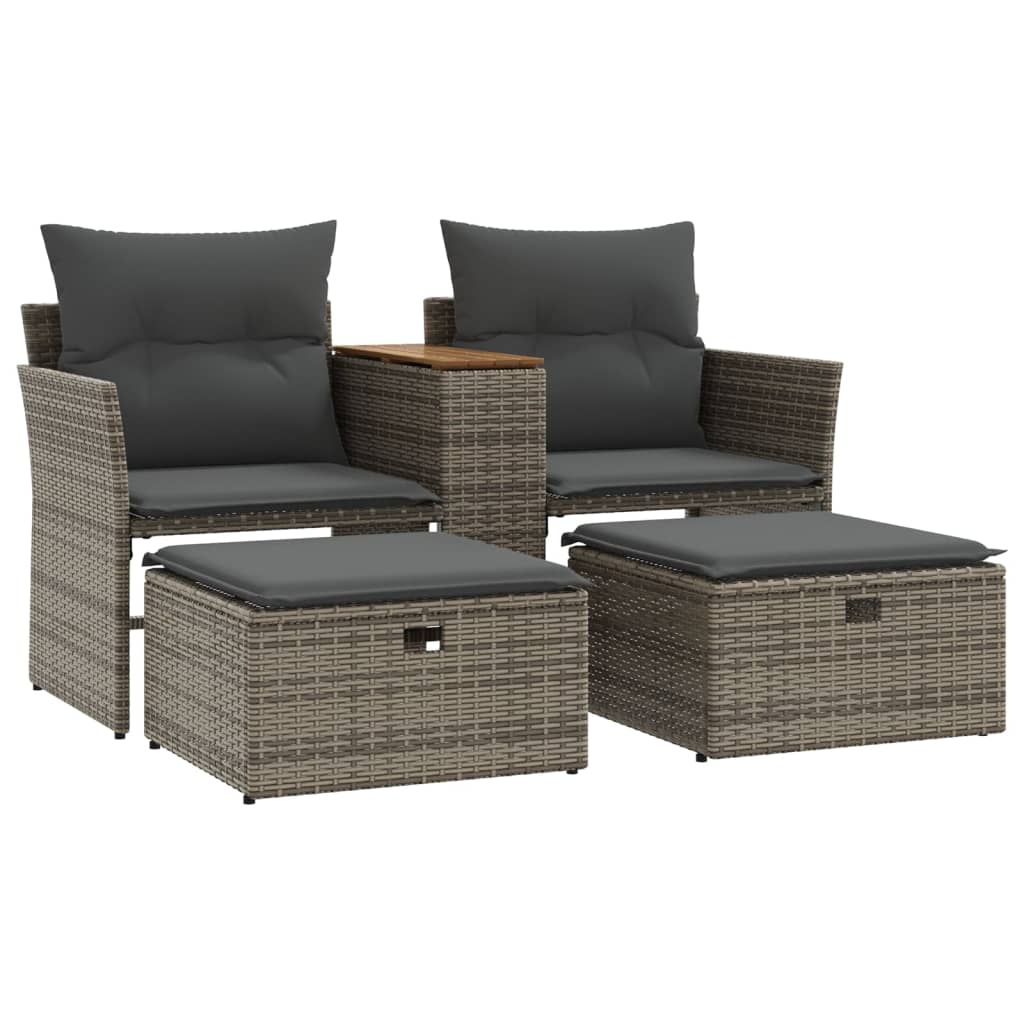 Divano da Giardino 2 Posti con Sgabelli Grigio in Polyrattan | homemem39
