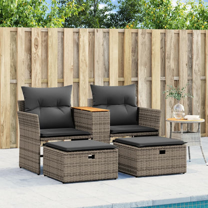 Divano da Giardino 2 Posti con Sgabelli Grigio in Polyrattan | homemem39