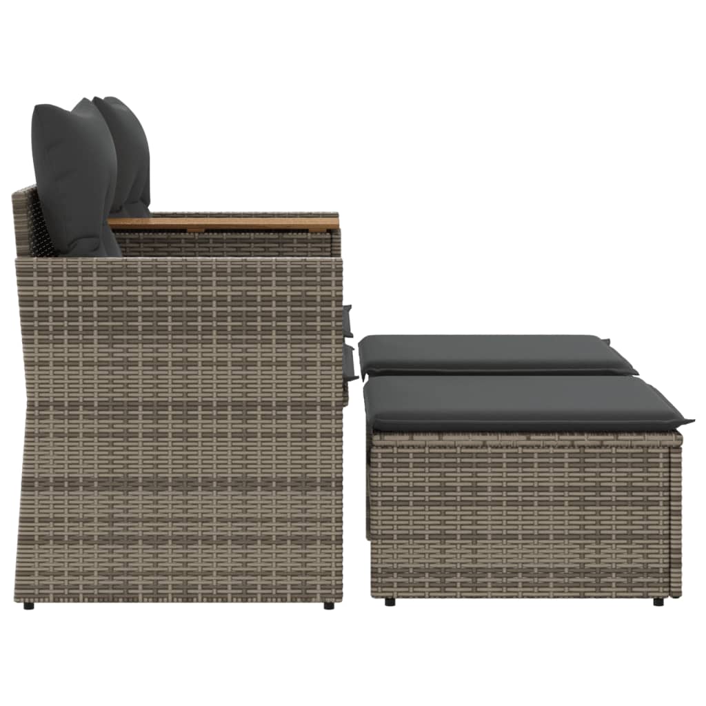 Divano da Giardino 2 Posti con Sgabelli Grigio in Polyrattan | homemem39