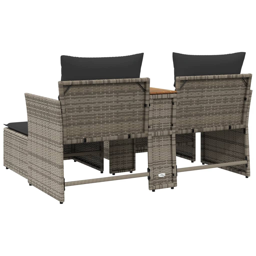 Divano da Giardino 2 Posti con Sgabelli Grigio in Polyrattan | homemem39