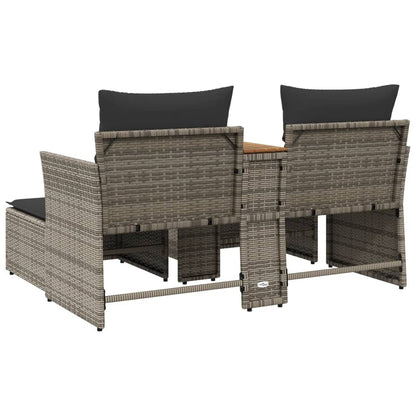 Divano da Giardino 2 Posti con Sgabelli Grigio in Polyrattan | homemem39