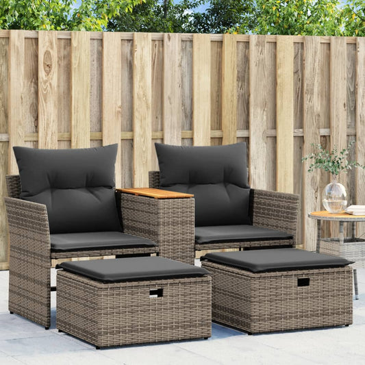 Divano da Giardino 2 Posti con Sgabelli Grigio in Polyrattan | homemem39