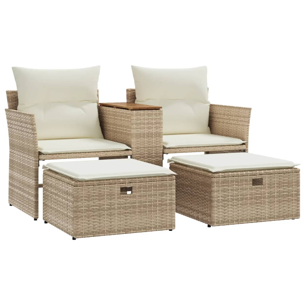 Divano da Giardino 2 Posti con Sgabelli Beige in Polyrattan | homemem39