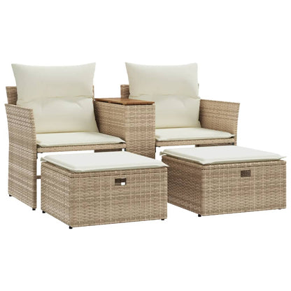 Divano da Giardino 2 Posti con Sgabelli Beige in Polyrattan | homemem39