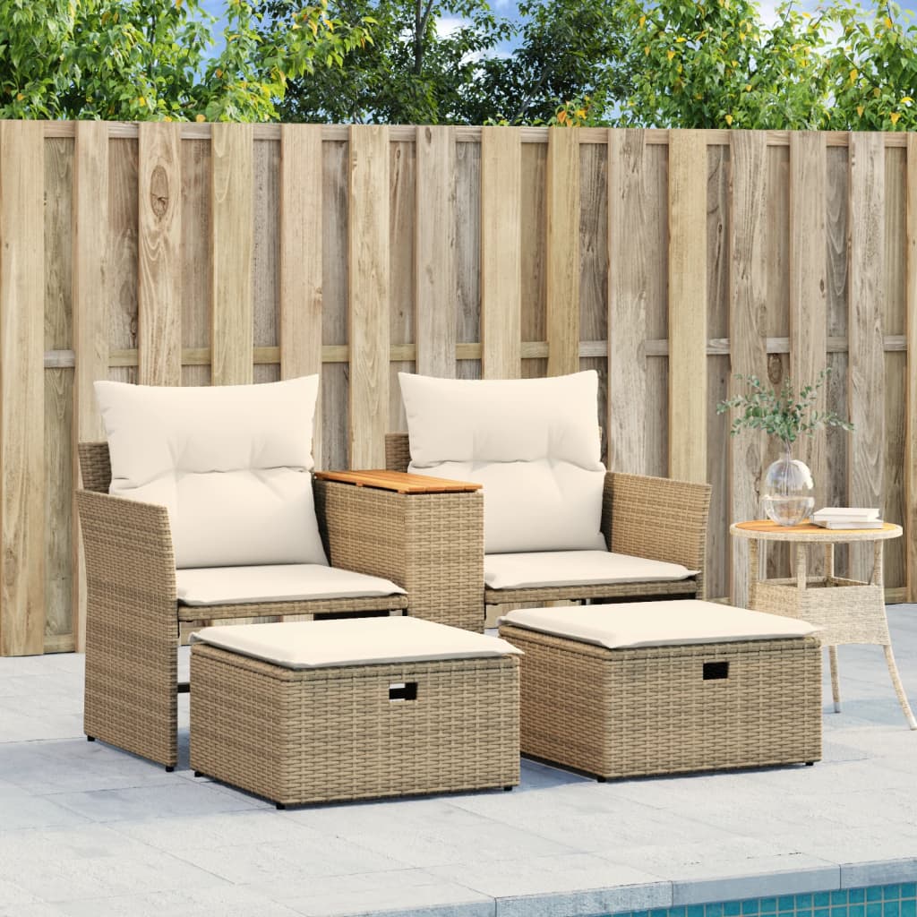 Divano da Giardino 2 Posti con Sgabelli Beige in Polyrattan | homemem39