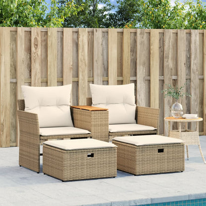 Divano da Giardino 2 Posti con Sgabelli Beige in Polyrattan | homemem39