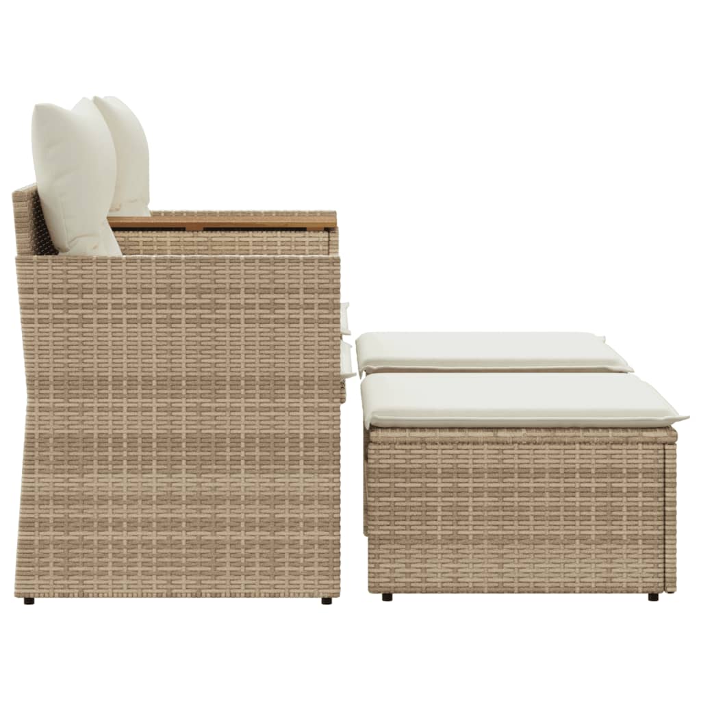Divano da Giardino 2 Posti con Sgabelli Beige in Polyrattan | homemem39
