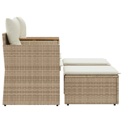 Divano da Giardino 2 Posti con Sgabelli Beige in Polyrattan | homemem39