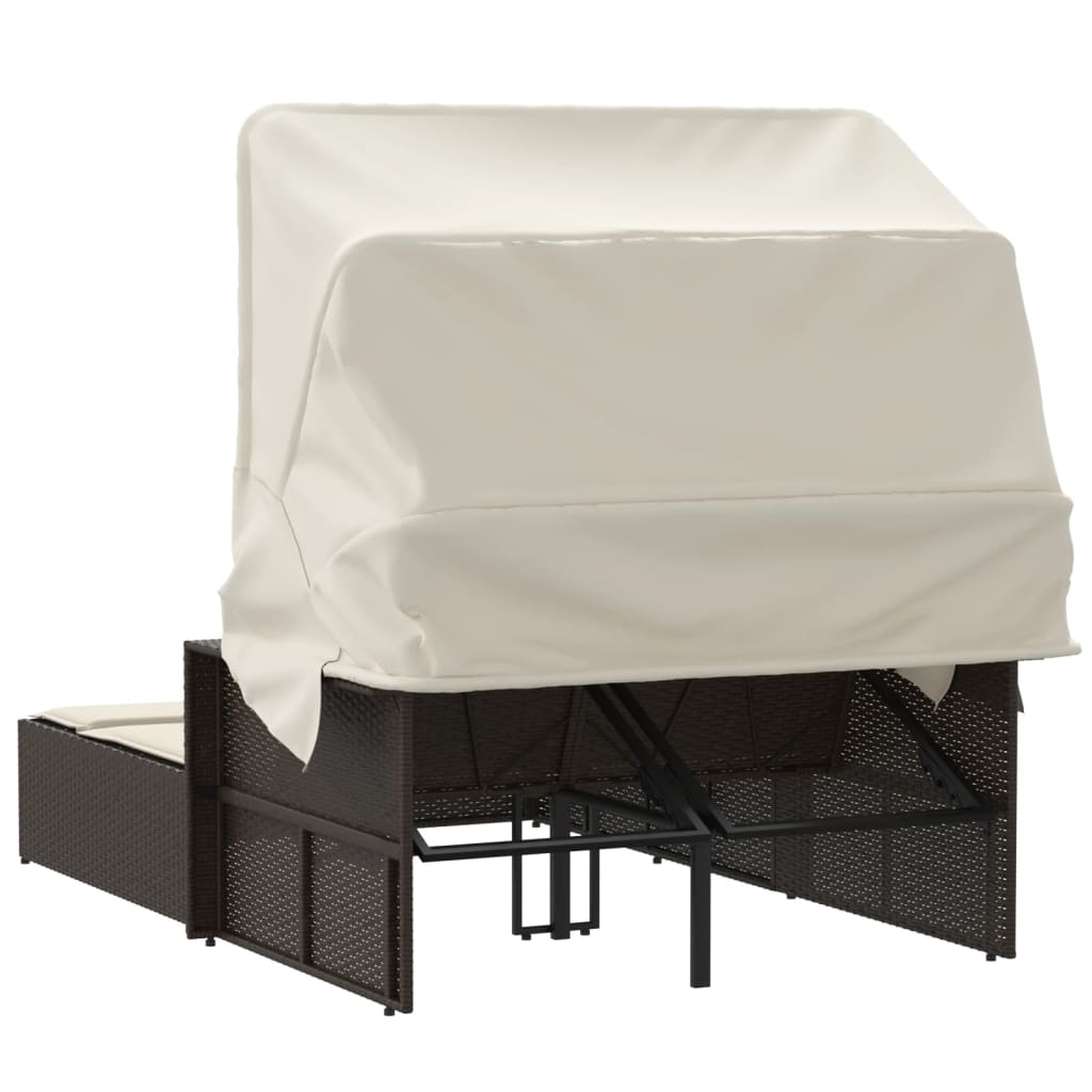 Lettino Doppio con Baldacchino e Cuscini Marrone in Polyrattan - homemem39