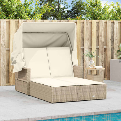 Lettino Doppio con Baldacchino e Cuscini Beige in Polyrattan - homemem39