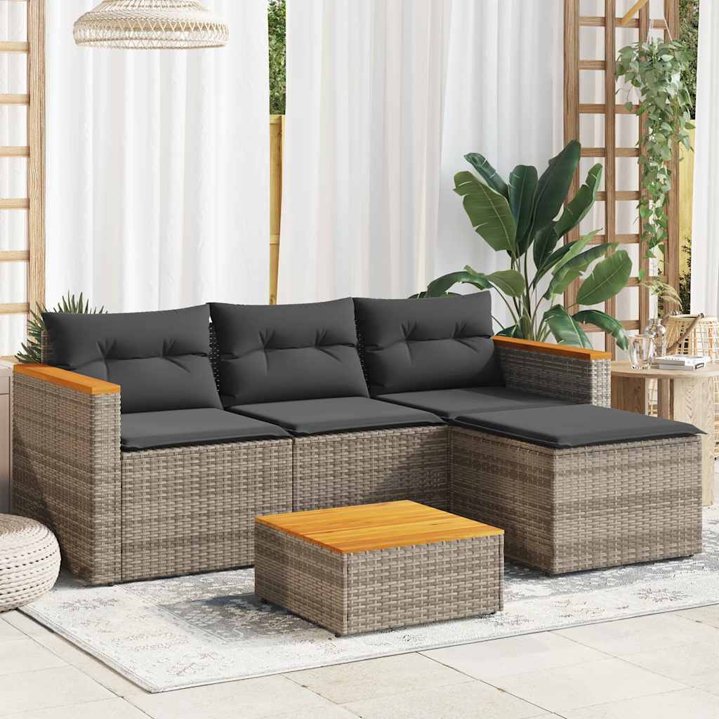 Set Divani da Giardino 3 pz con Cuscini Grigio in Polyrattan | homemem39